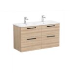 VitrA Root Flat Lavabo Dolabı, 120 cm, Dört Çekmeceli, Yuvarlak Lavabo, Doğal Meşe