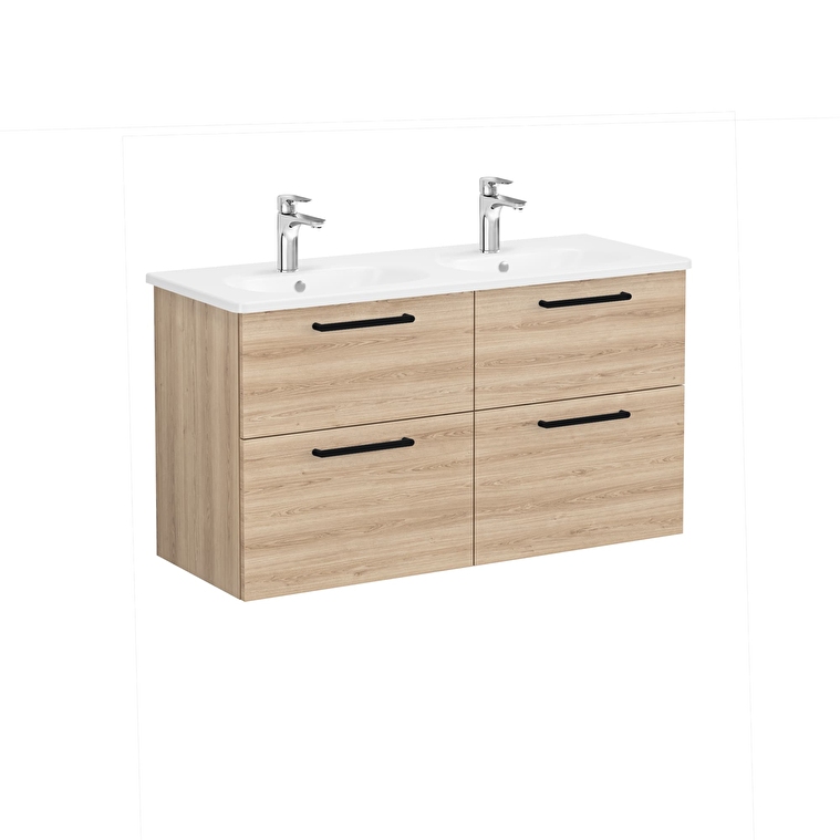2e570655c29d7544a0bb0e9fc0e4323e89e09373-1.jpg VitrA Root Flat Lavabo Dolabı, 120 cm, Dört Çekmeceli, Yuvarlak Lavabo, Doğal Meşe - Görsel 1