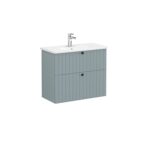 VitrA Root Groove Lavabo Dolabı, 80 cm, İki Çekmeceli, Dar, Yuvarlak Lavabo, Mat Fiyord Yeşili - Görsel 3