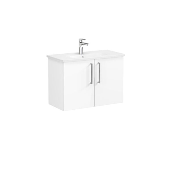 VitrA Root Flat Lavabo Dolabı, 80 cm, İki Kapaklı, Dar, Yuvarlak Lavabo, Parlak Beyaz
