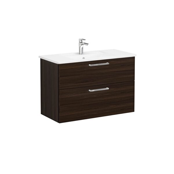 VitrA Root Flat Lavabo Dolabı, 100 cm, İki Çekmeceli, Köşeli Lavabo, Ceviz