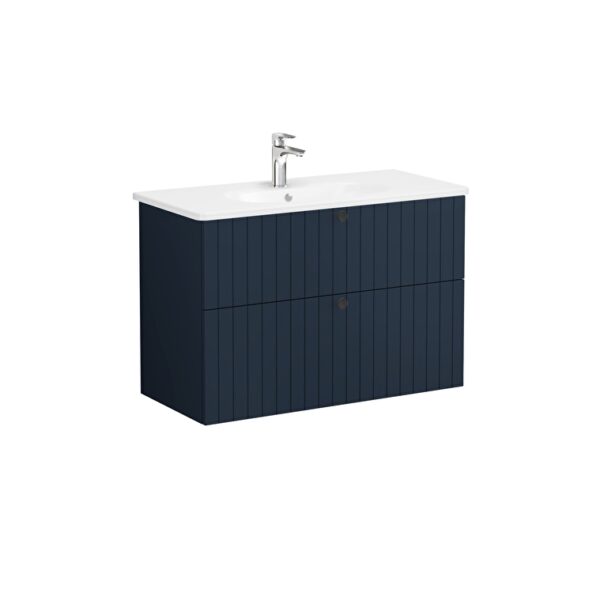 VitrA Root Groove Lavabo Dolabı, 100 cm, İki Çekmeceli, Yuvarlak Lavabo, Mat Lacivert