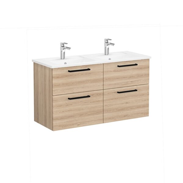 VitrA Root Flat Lavabo Dolabı, 120 cm, Dört Çekmeceli, Köşeli Lavabo, Doğal Meşe