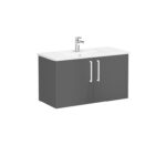 VitrA Root Flat Lavabo Dolabı, 100 cm, İki Kapaklı, Köşeli Lavabo, Parlak Antrasit