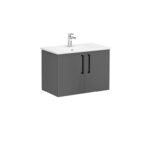VitrA Root Flat Lavabo Dolabı, 80 cm, İki Kapaklı, Köşeli Lavabo, Parlak Antrasit