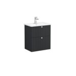 VitrA Root Groove Lavabo Dolabı, 60 cm, İki Çekmeceli, Dar, Yuvarlak Lavabo, Mat Grafit
