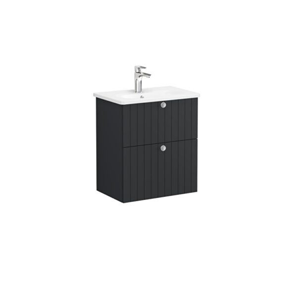 VitrA Root Groove Lavabo Dolabı, 60 cm, İki Çekmeceli, Dar, Yuvarlak Lavabo, Mat Grafit
