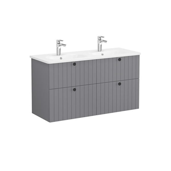 VitrA Root Groove Lavabo Dolabı, 120 cm, Dört Çekmeceli, Yuvarlak Lavabo, Mat Gri