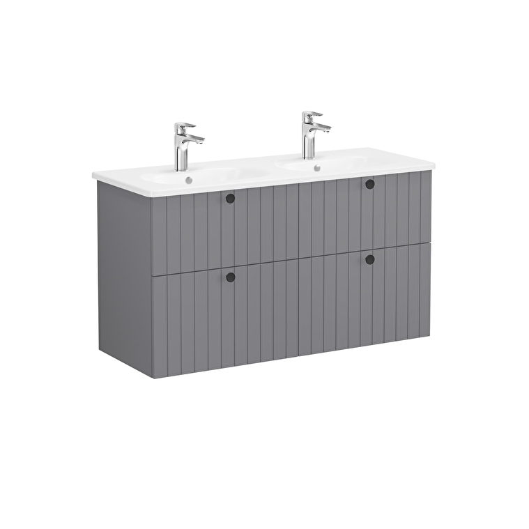 4f50bedae3d93eb19d268eb358203a156ba7f3f8-1.jpg VitrA Root Groove Lavabo Dolabı, 120 cm, Dört Çekmeceli, Yuvarlak Lavabo, Mat Gri - Görsel 1
