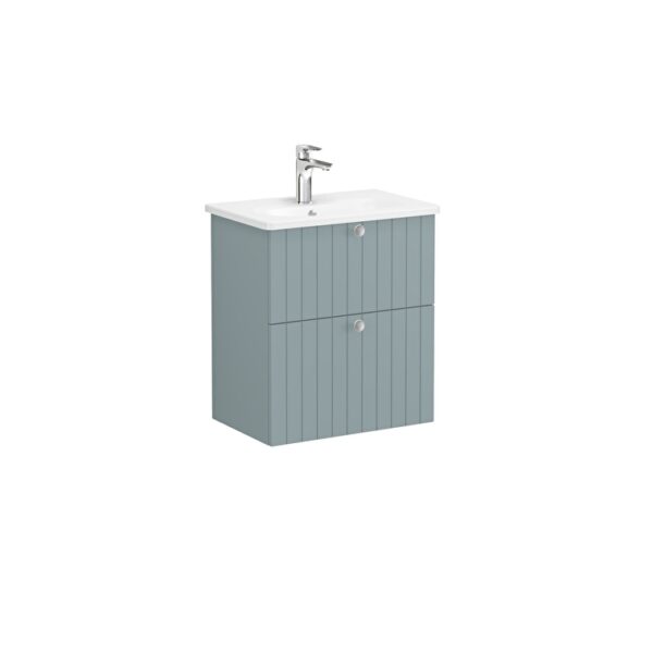 VitrA Root Groove Lavabo Dolabı, 60 cm, İki Çekmeceli, Dar, Yuvarlak Lavabo, Mat Fiyord Yeşili