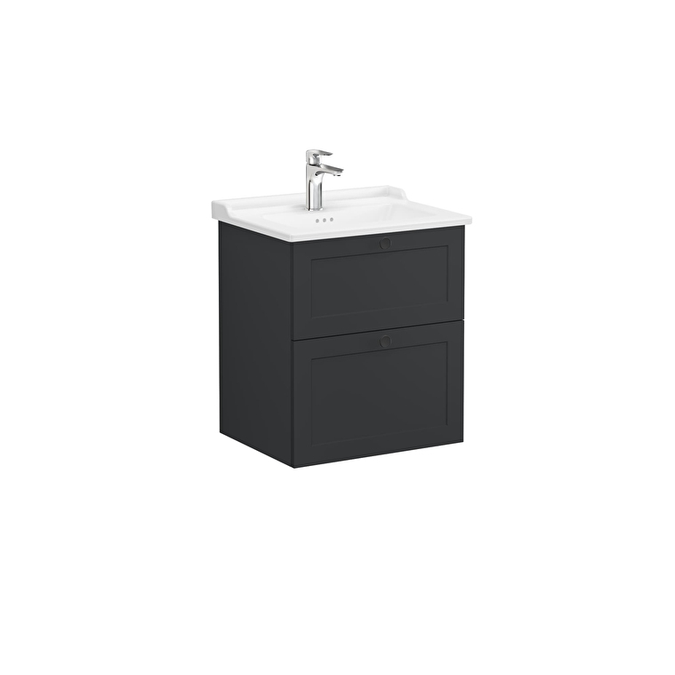 5a86d5dcdd6dee710ebdee8f430c47ff90297efe-1.jpg VitrA Root Classic Lavabo Dolabı, 60 cm, İki Çekmeceli, Klasik Lavabo, Mat Grafit - Görsel 1