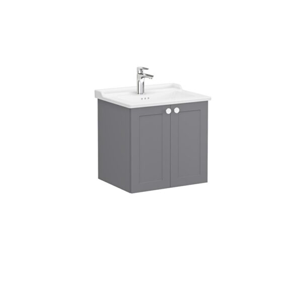 VitrA Root Classic Lavabo Dolabı, 60 cm, İki Kapaklı, Klasik Lavabo, Mat Gri