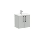 VitrA Root Flat Lavabo Dolabı, 60 cm, İki Kapaklı, Dar, Yuvarlak Lavabo, Parlak İnci Grisi