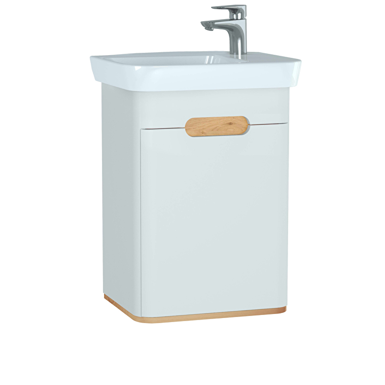 60779_58c07e90e927f9439243cbb2c7097b4739c8dffb-1.jpg VitrA Sento Lavabo Dolabı, 50 cm, Bir Kapaklı, Dar, Aydınlatmalı, Mat Beyaz, Sol - Görsel 1