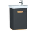 VitrA Sento Lavabo Dolabı, 50 cm, Bir Kapaklı, Dar, Aydınlatmalı, Mat Antrasit, Sağ