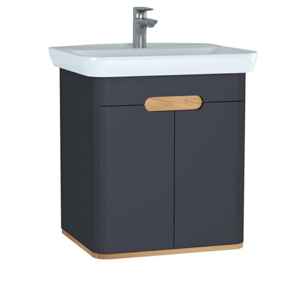 VitrA Sento Lavabo Dolabı, 65 cm, İki Kapaklı, Aydınlatmalı, Mat Antrasit