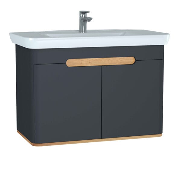 VitrA Sento Lavabo Dolabı, 100 cm, İki Kapaklı, Aydınlatmalı, Mat Antrasit