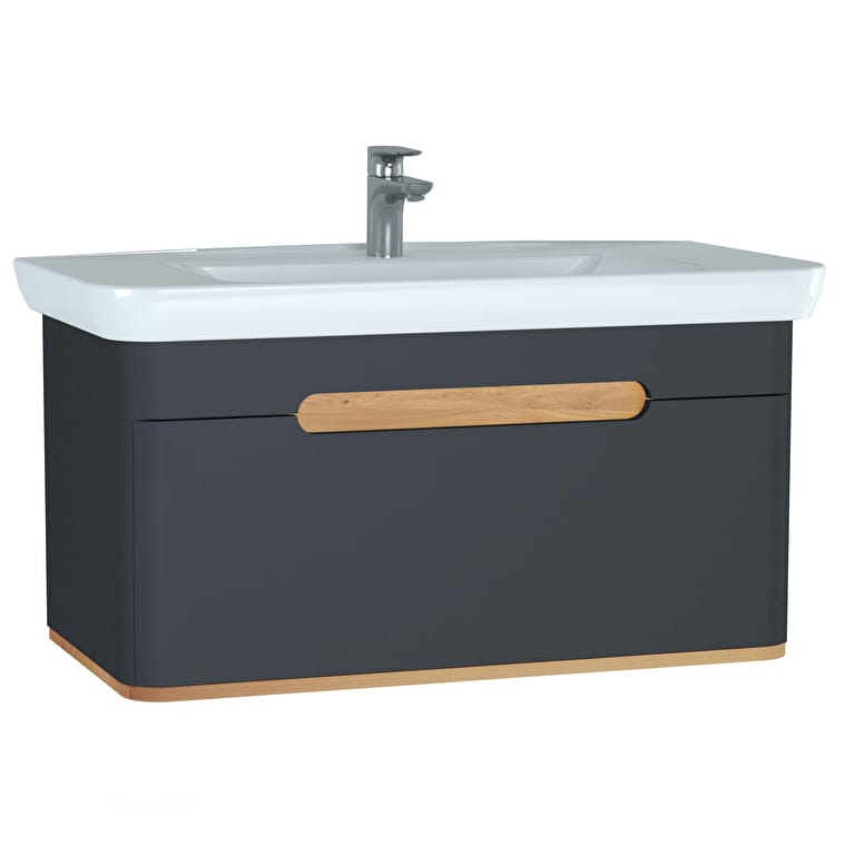 60820_b9e73be0dda8e41d70a5c77e930ba4cb1bc53474-1.jpg VitrA Sento Lavabo Dolabı, 100 cm, Bir Çekmeceli, Aydınlatmalı, Mat Antrasit - Görsel 1