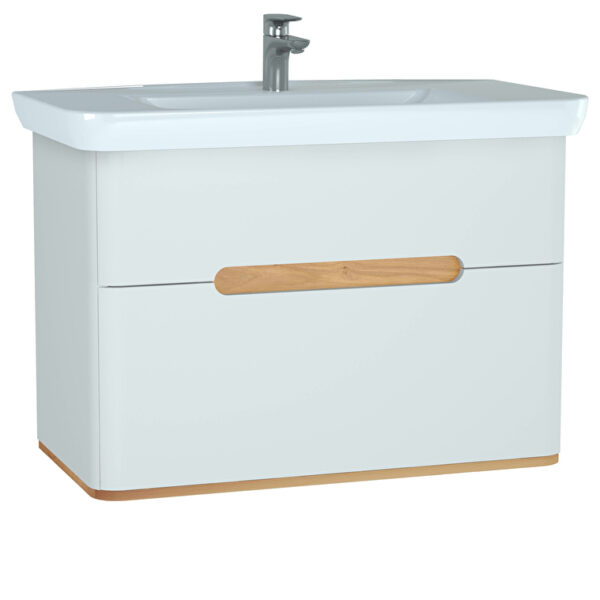 VitrA Sento Lavabo Dolabı, 100 cm, İki Çekmeceli, Aydınlatmalı, Mat Beyaz