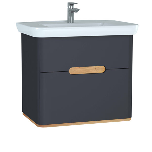 VitrA Sento Lavabo Dolabı, 80 cm, İki Çekmeceli, Aydınlatmalı, Mat Antrasit