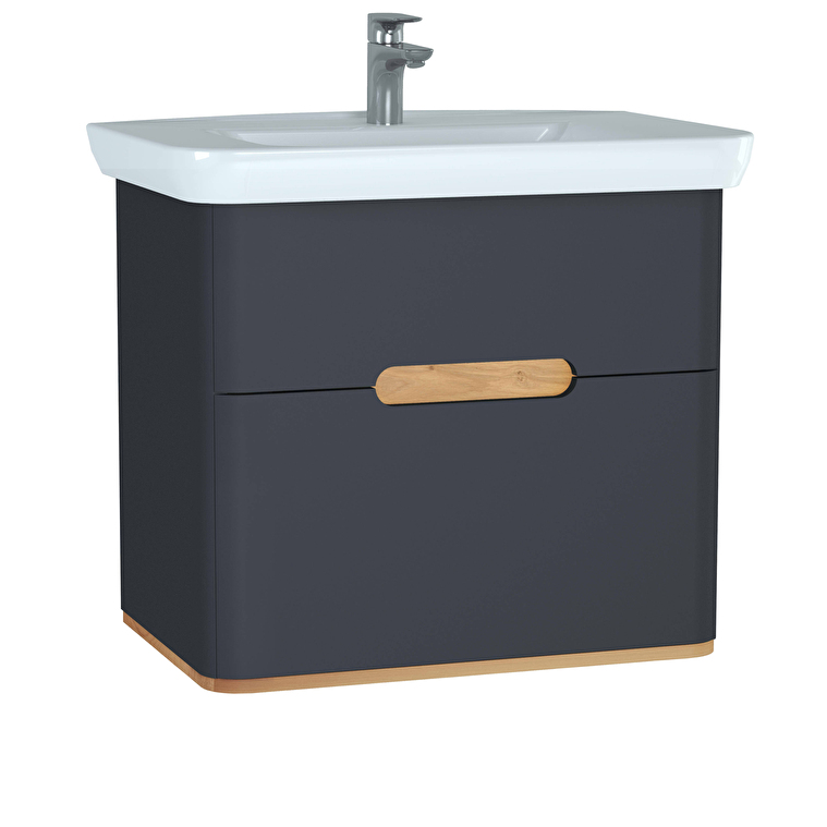 60836_8395ad805ddabfcd0fcdfa3d0320f27fd328842e-1.jpg VitrA Sento Lavabo Dolabı, 80 cm, İki Çekmeceli, Aydınlatmalı, Mat Antrasit - Görsel 1