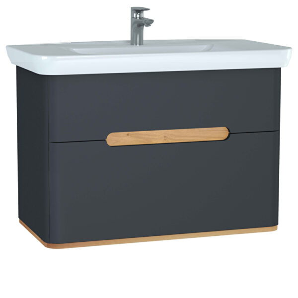 VitrA Sento Lavabo Dolabı, 100 cm, İki Çekmeceli, Aydınlatmalı, Mat Antrasit