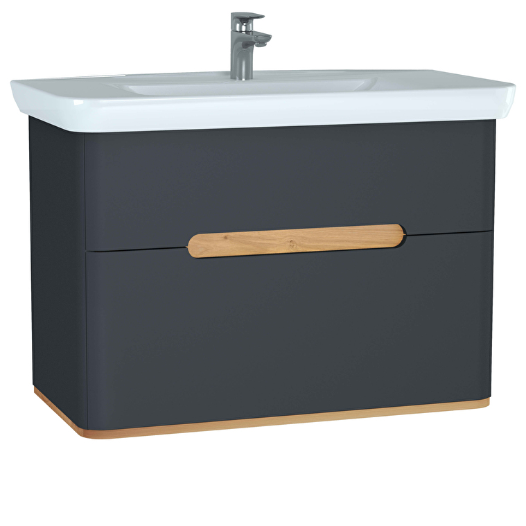 60838_ed196c0541232329cf16730e718c3b4ace5fc3e7-1.jpg VitrA Sento Lavabo Dolabı, 100 cm, İki Çekmeceli, Aydınlatmalı, Mat Antrasit - Görsel 1