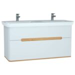 VitrA Sento Lavabo Dolabı, 130 cm, İki Çekmeceli, Çift Hazneli Lavabolu, Aydınlatmalı, Mat Beyaz