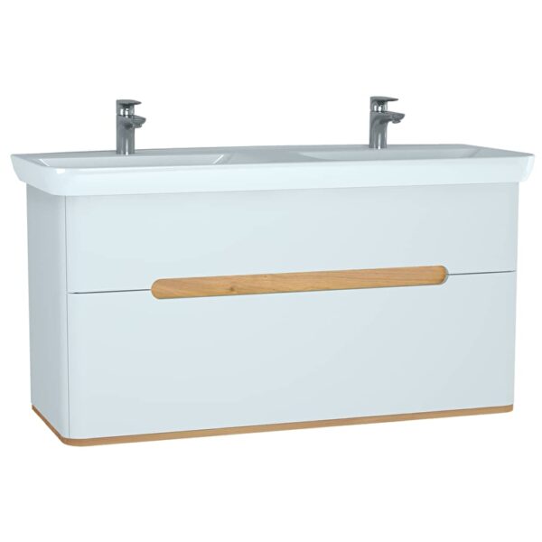 VitrA Sento Lavabo Dolabı, 130 cm, İki Çekmeceli, Çift Hazneli Lavabolu, Aydınlatmalı, Mat Beyaz