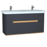VitrA Sento Lavabo Dolabı, 130 cm, İki Çekmeceli, Çift Hazneli Lavabolu, Aydınlatmalı, Mat Antrasit