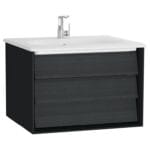 VitrA Frame Lavabo Dolabı, 60 cm, Bir Çekmeceli, Beyaz Etajerli Lavabolu, Mat Soft Siyah & Hareli Siyah Meşe