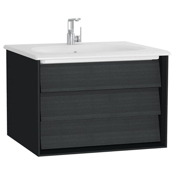 VitrA Frame Lavabo Dolabı, 60 cm, Bir Çekmeceli, Beyaz Etajerli Lavabolu, Mat Soft Siyah & Hareli Siyah Meşe