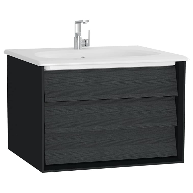 61217_d8859ce720fb6b0c505541dd533b4460b24d9d0a-1.jpg VitrA Frame Lavabo Dolabı, 60 cm, Bir Çekmeceli, Beyaz Etajerli Lavabolu, Mat Soft Siyah & Hareli Siyah Meşe - Görsel 1