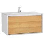 VitrA Frame Lavabo Dolabı, 80 cm, Bir Çekmeceli, Beyaz Etajerli Lavabolu, Mat Soft Beyaz & Dore Meşe