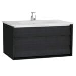 VitrA Frame Lavabo Dolabı, 80 cm, Bir Çekmeceli, Beyaz Etajerli Lavabolu, Mat Soft Siyah & Hareli Siyah Meşe
