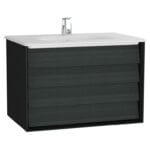 VitrA Frame Lavabo Dolabı, 80 cm, İki Çekmeceli, Beyaz Etajerli Lavabolu, Mat Soft Siyah & Hareli Siyah Meşe