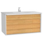 VitrA Frame Lavabo Dolabı, 100 cm, İki Çekmeceli, Beyaz Etajerli Lavabolu, Mat Soft Beyaz & Dore Meşe