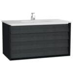 VitrA Frame Lavabo Dolabı, 100 cm, İki Çekmeceli, Beyaz Etajerli Lavabolu, Mat Soft Siyah & Hareli Siyah Meşe