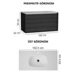 VitrA Frame Lavabo Dolabı, 100 cm, İki Çekmeceli, Beyaz Etajerli Lavabolu, Mat Soft Siyah & Hareli Siyah Meşe - Görsel 3