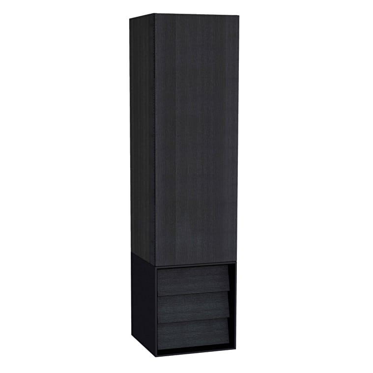 61258_c4c6ed4d2e7df359df3e402dc95db052264faf22-1.jpg VitrA Frame Boy Dolabı, 40 cm, Kapaklı Ve Çekmeceli, Hareli Siyah Meşe & Mat Soft Siyah, Sol - Görsel 1