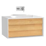 VitrA Frame Lavabo Dolabı, 80 cm, Bir Çekmeceli, Tezgahüstü Tv-Shape Lavabolu, Armatür Deliksiz, Mat Soft Beyaz & Dore Meşe