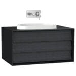 VitrA Frame Lavabo Dolabı, 80 cm, Bir Çekmeceli, Tezgahüstü Tv-Shape Lavabolu, Armatür Deliksiz, Mat Soft Siyah & Hareli Siyah Meşe