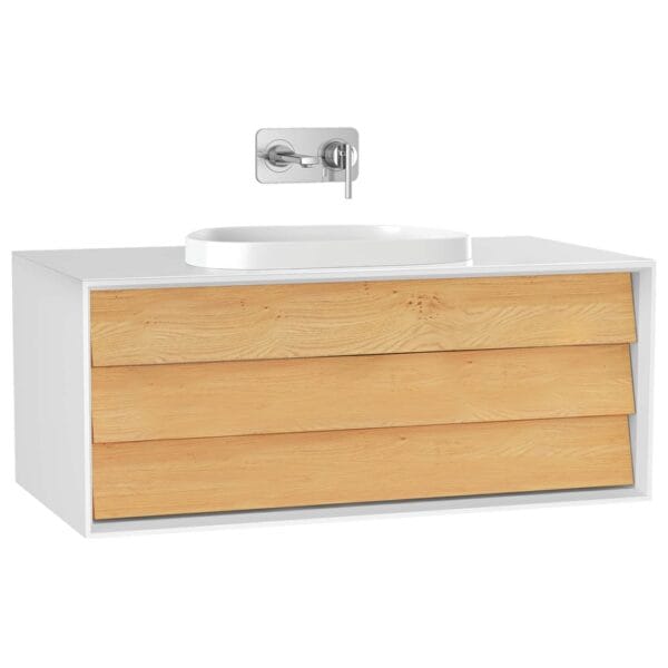 VitrA Frame Lavabo Dolabı, 100 cm, Bir Çekmeceli, Tezgahüstü Tv-Shape Lavabolu, Armatür Deliksiz, Mat Soft Beyaz & Dore Meşe