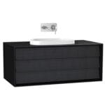 VitrA Frame Lavabo Dolabı, 100 cm, Bir Çekmeceli, Tezgahüstü Tv-Shape Lavabolu, Armatür Deliksiz, Mat Soft Siyah & Hareli Siyah Meşe