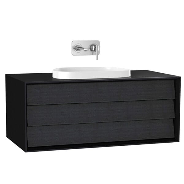 VitrA Frame Lavabo Dolabı, 100 cm, Bir Çekmeceli, Tezgahüstü Tv-Shape Lavabolu, Armatür Deliksiz, Mat Soft Siyah & Hareli Siyah Meşe