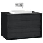 VitrA Frame Lavabo Dolabı, 80 cm, İki Çekmeceli, Tezgahüstü Tv-Shape Lavabolu, Armatür Deliksiz, Mat Soft Siyah & Hareli Siyah Meşe