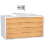 VitrA Frame Lavabo Dolabı, 100 cm, İki Çekmeceli, Tezgahüstü Tv-Shape Lavabolu, Armatür Deliksiz, Mat Soft Beyaz & Dore Meşe