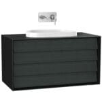 VitrA Frame Lavabo Dolabı, 100 cm, İki Çekmeceli, Tezgahüstü Tv-Shape Lavabolu, Armatür Deliksiz, Mat Soft Siyah & Hareli Siyah Meşe