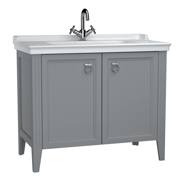 62157_e04951e7b619d7f04c190108a971e0ad97a263f1-1.jpg VitrA Valarte Lavabo Dolabı, 100 cm, İki Kapaklı, Etajerli Lavabolu, Mat Gri - Görsel 1