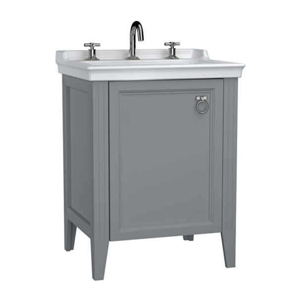 VitrA Valarte Lavabo Dolabı, 65 cm, Bir Kapaklı, Etajerli Lavabolu, Üç Armatür Delikli, Mat Gri, Sol